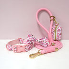 Personalized Light Weight Dog Collar Bowtie Leash Poop Bag Set