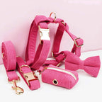 D&D Paws  Red Corduroy Dog Harness, Collar & Leash Set – Classic Elegance Collection