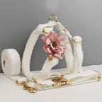 D&D Paws  White Lace Dog Harness, Collar & Leash Set – Floral Collection Personalized