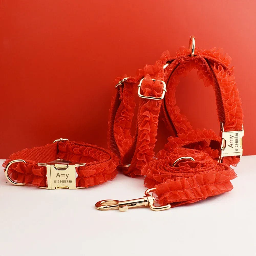 DDPaws  Personalized Red Lace Floral Classic Set