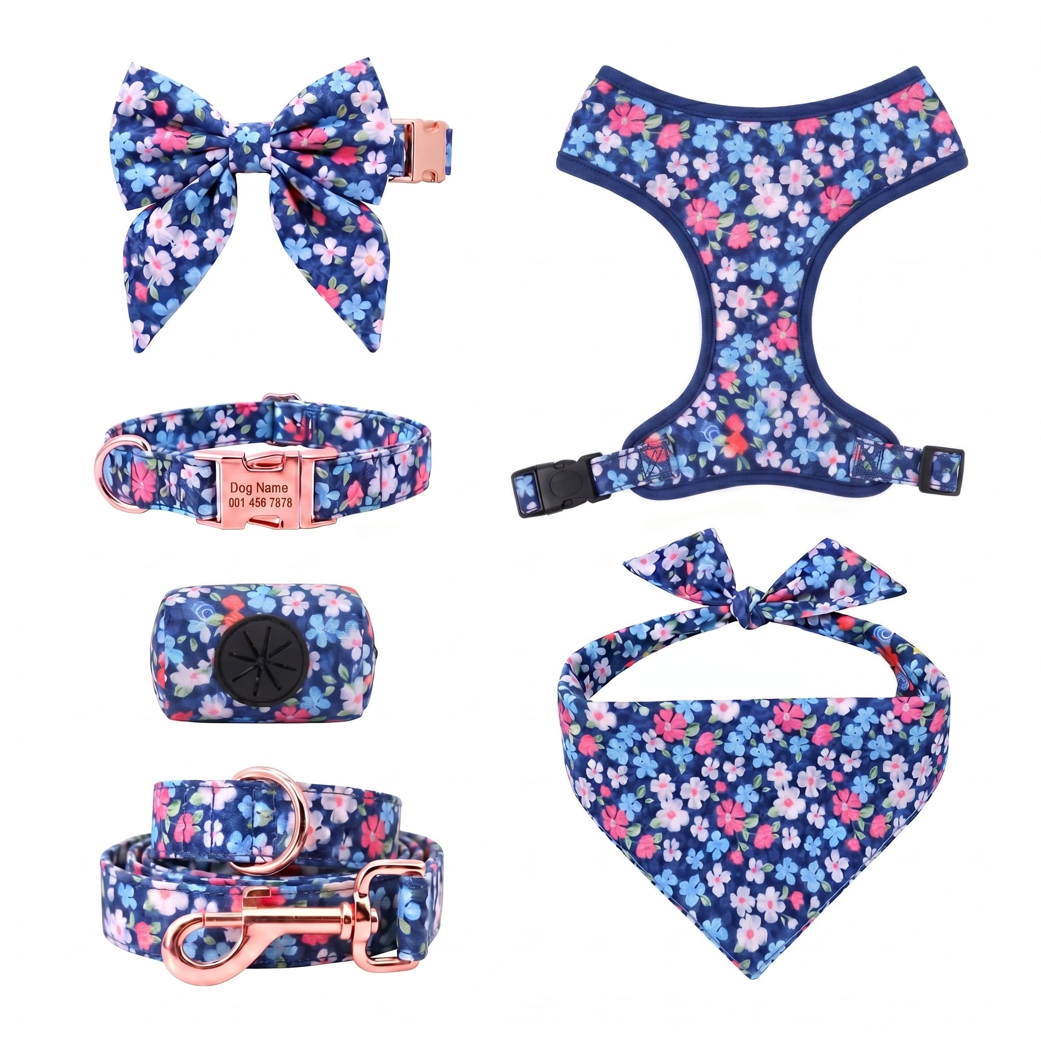 D&D Paws Designed Navy Retrol Floral Dog Vest Set