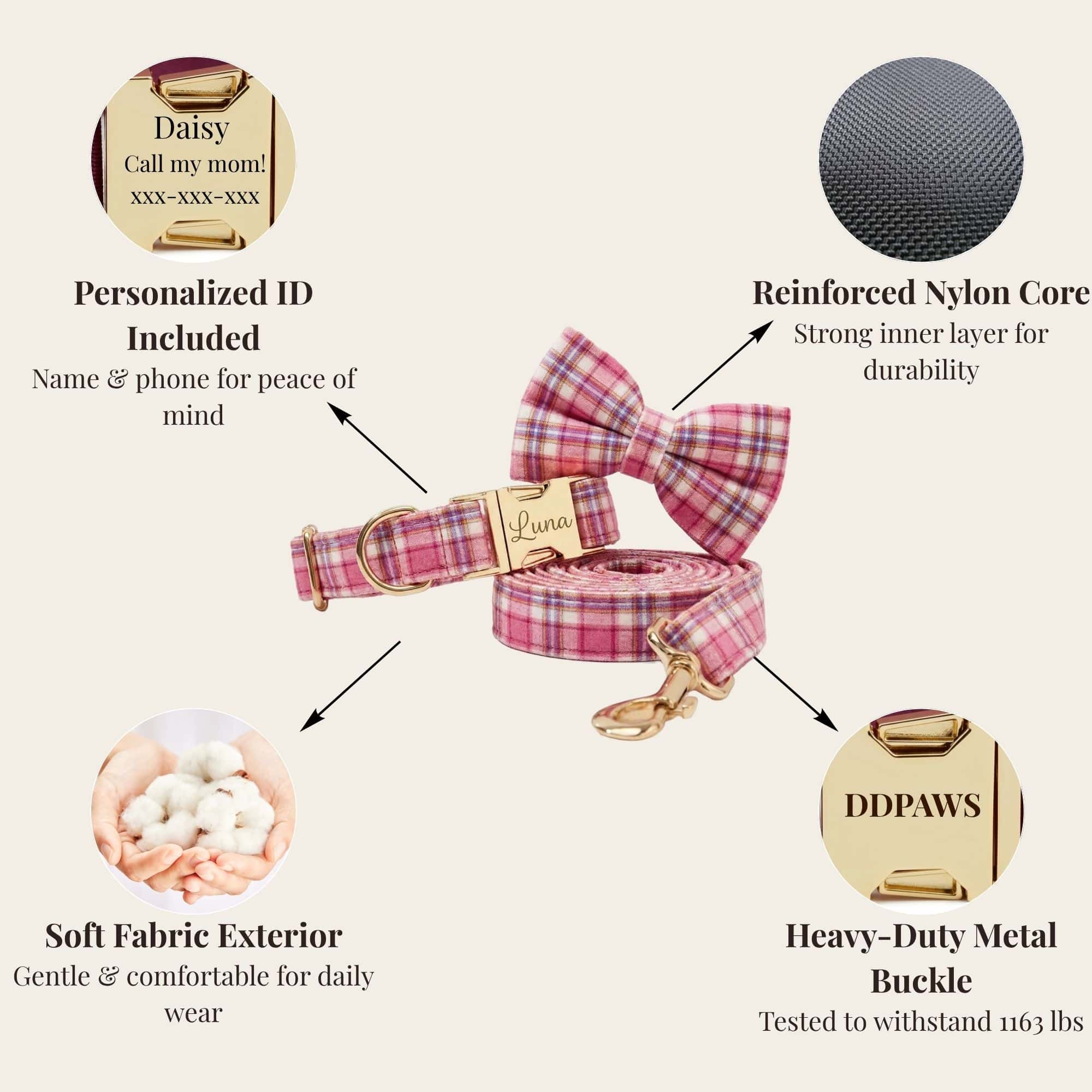 DDPaws  Rose Pink Plaid Set
