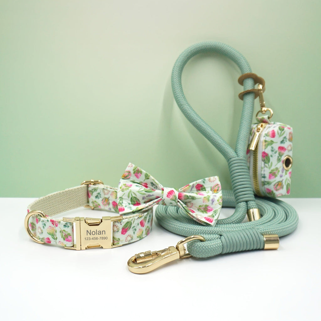 Personalized Cotton Dog Collar Leash Set