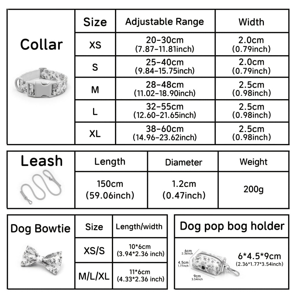 Personalized Light Weight Dog Collar Bowtie Leash Poop Bag Set