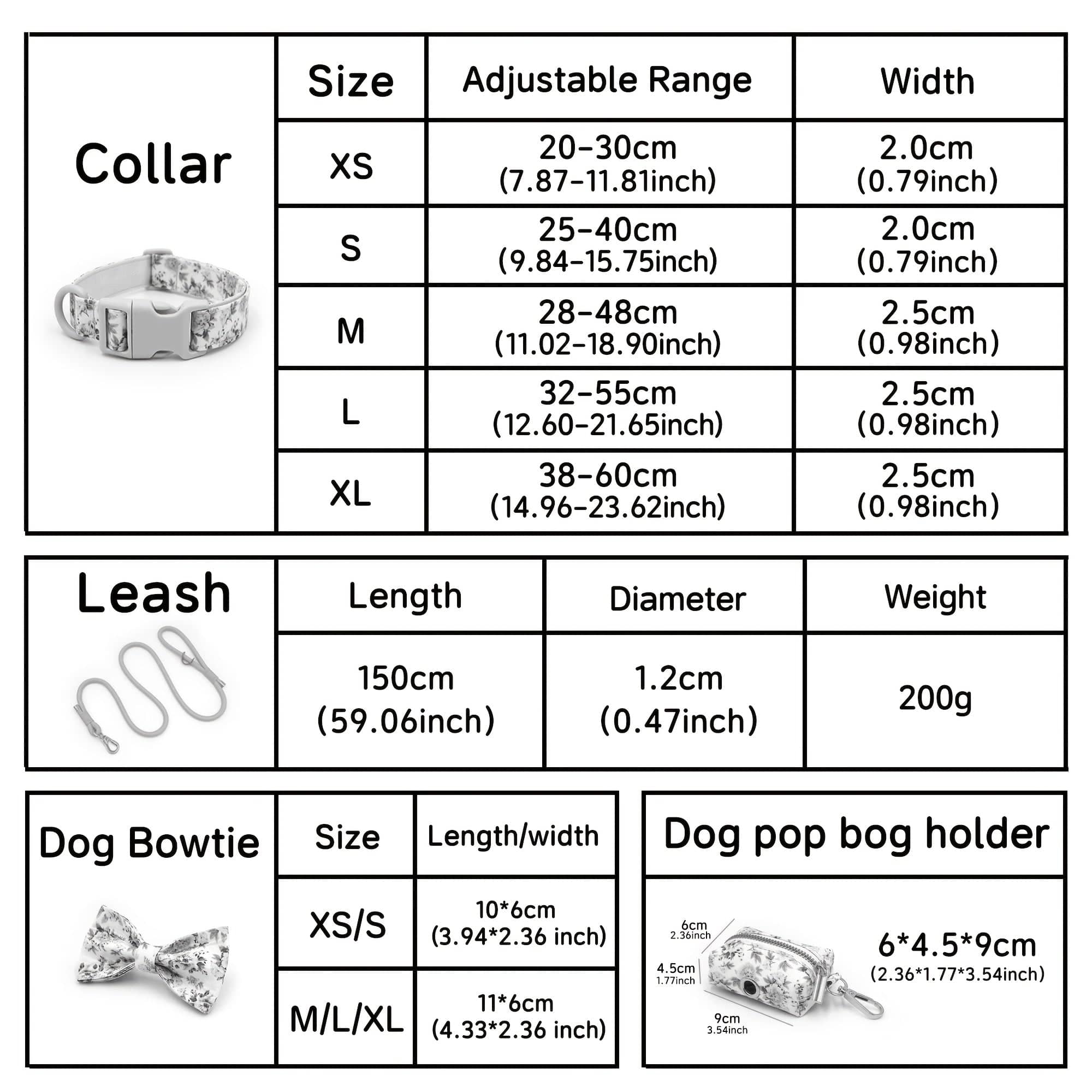 Personalized Light Weight Dog Collar Bowtie Leash Poop Bag Set