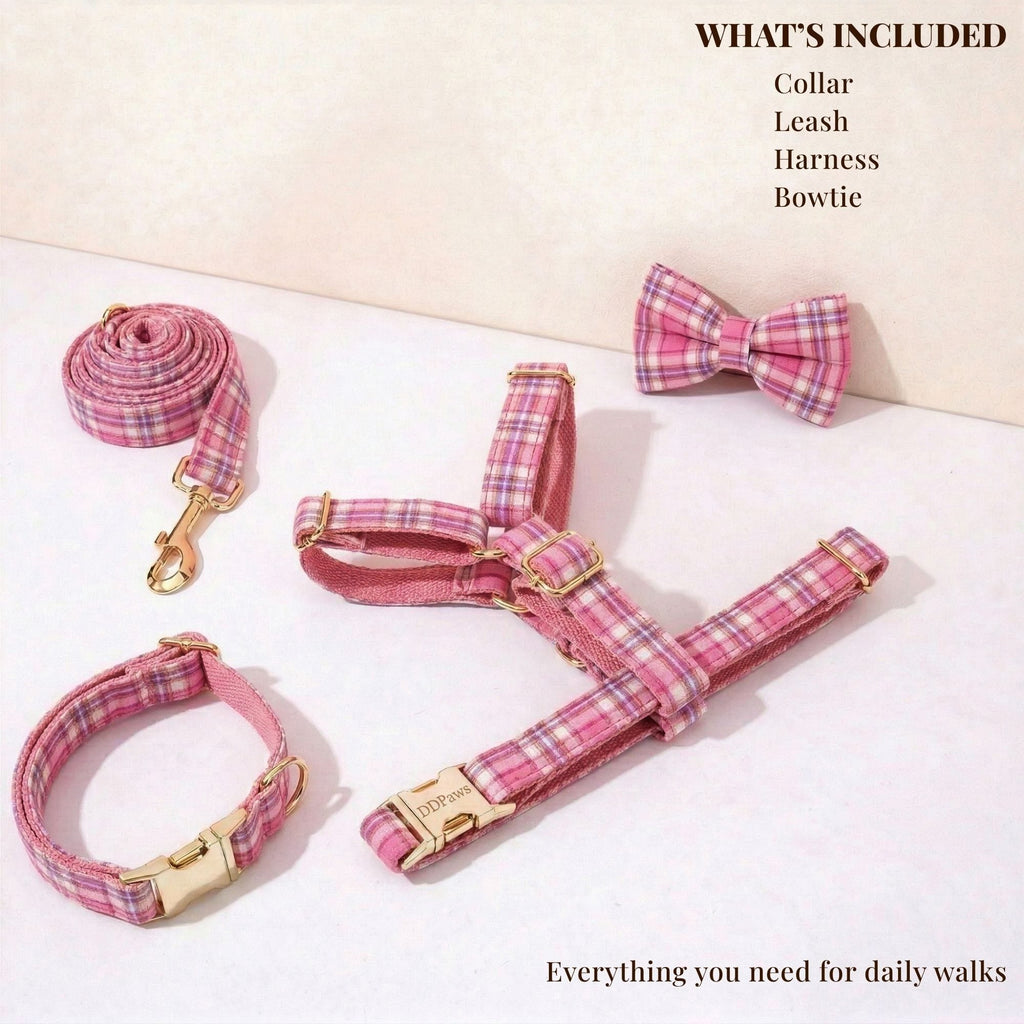 DDPaws  Rose Pink Plaid Set