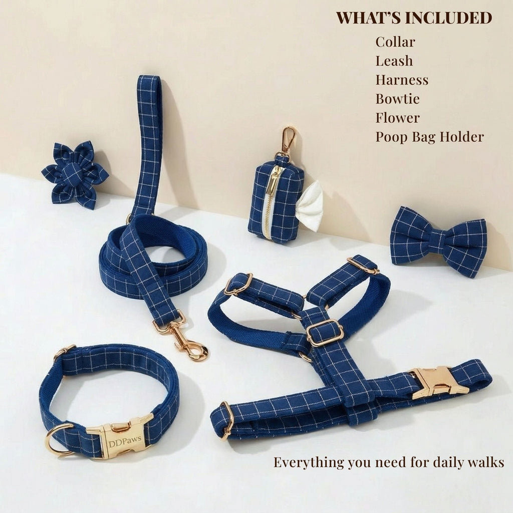 D&D Paws  Plaid Dark Blue Set