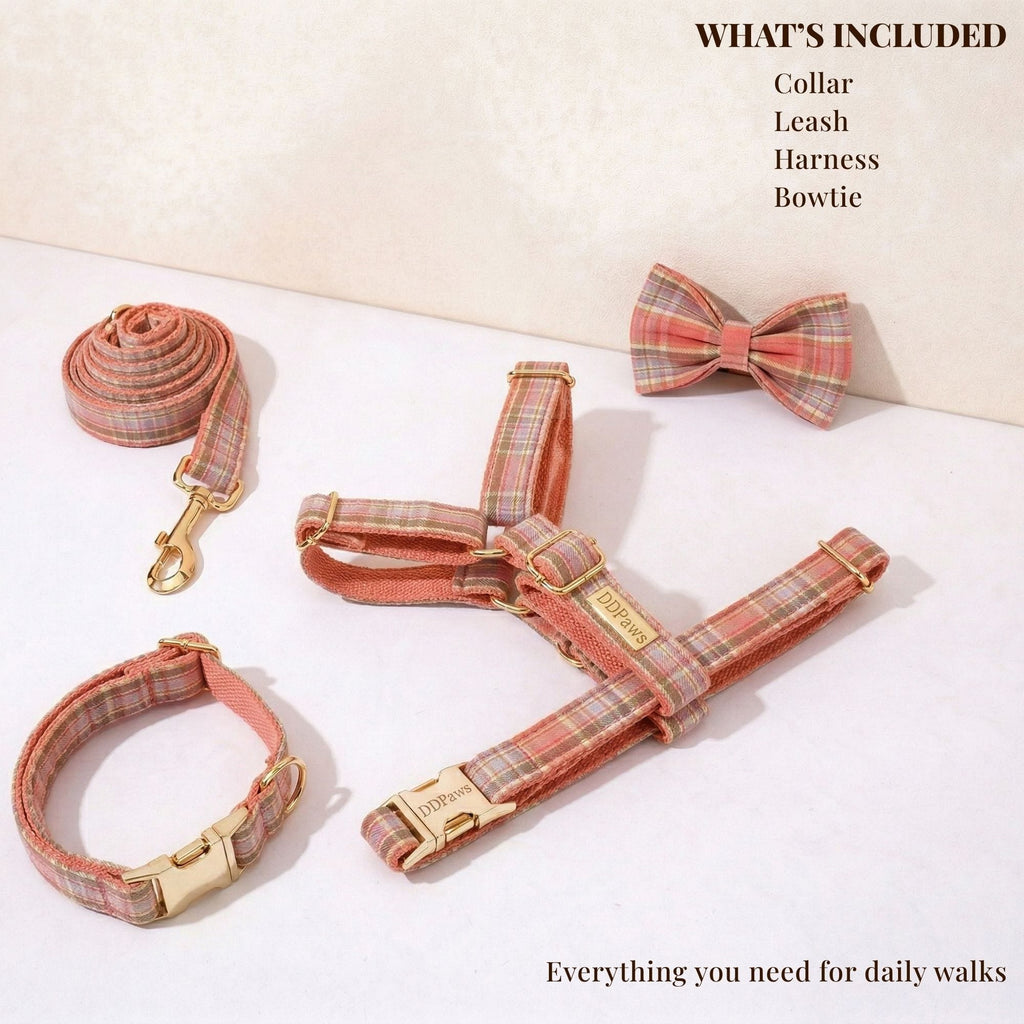 DDPaws  Coral Pink Plaid Set