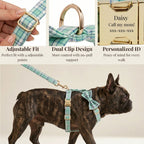 DDPaws  Lake Water Green Plaid Dog Collar Leash and Harness Set