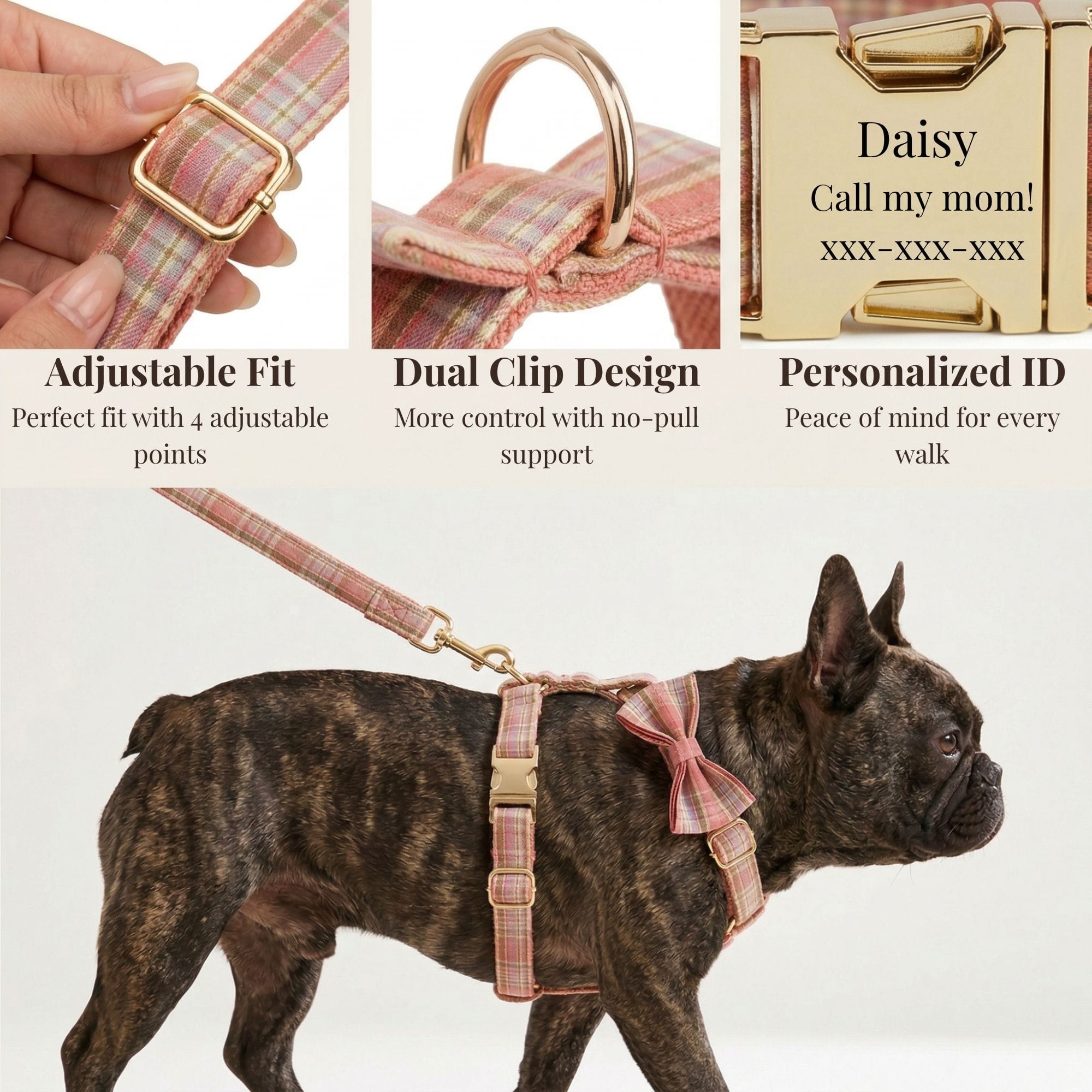 DDPaws  Coral Pink Plaid Set