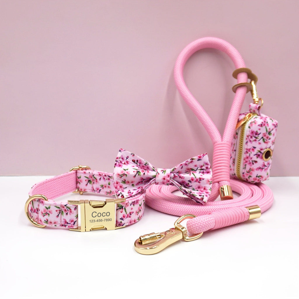 Personalized Cotton Dog Collar Leash Set