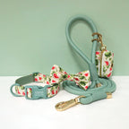 Personalized Light Weight Dog Collar Bowtie Leash Poop Bag Set