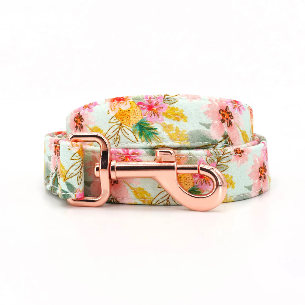 DDPaws  Tropical Pineapple Dog Collar Bowtie with Matching Leash,Engrave Name Telphone No