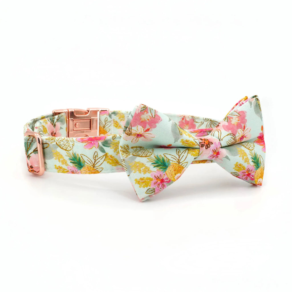 DDPaws  Tropical Pineapple Dog Collar Bowtie with Matching Leash,Engrave Name Telphone No