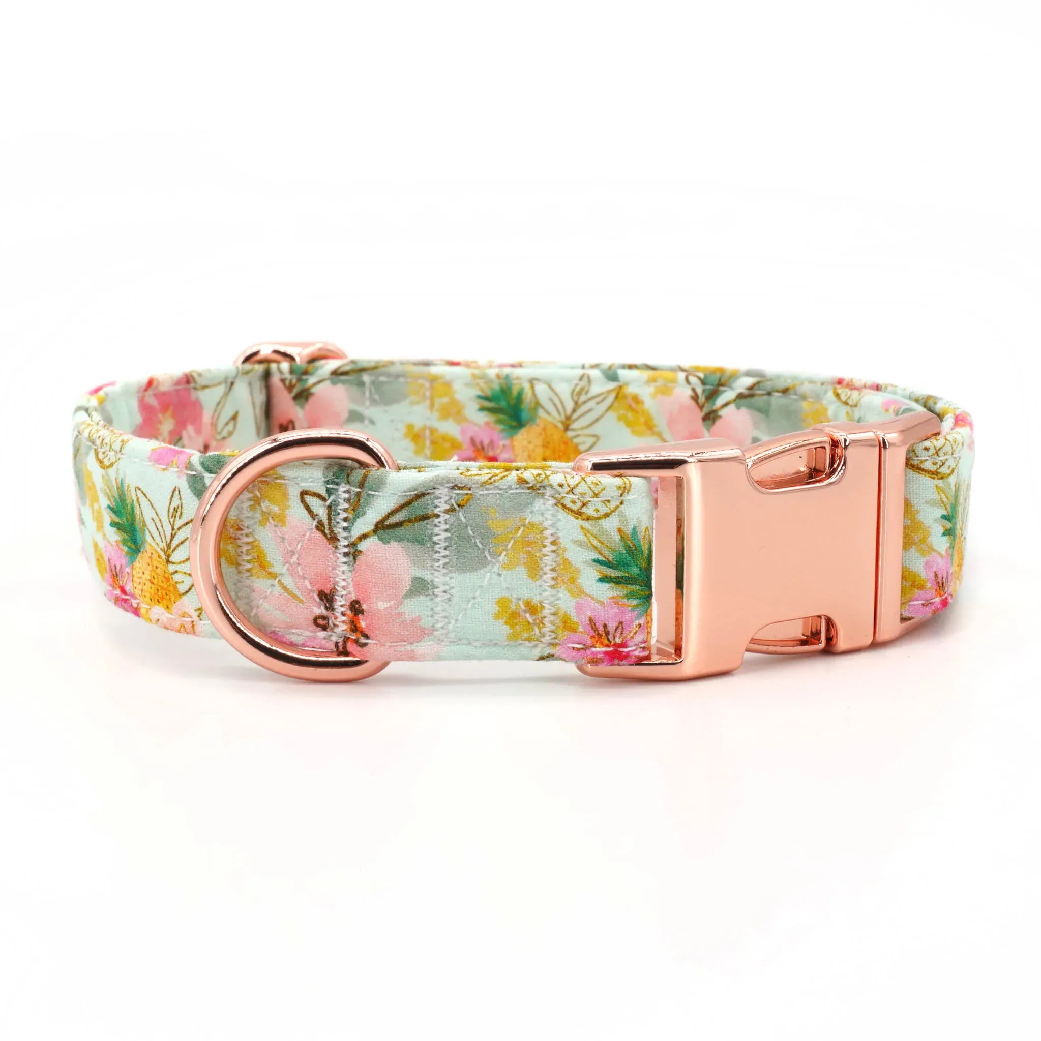 DDPaws  Tropical Pineapple Dog Collar Bowtie with Matching Leash,Engrave Name Telphone No