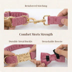 DDPaws  Rose Red Velvet Dog Collar Leash and Harness Set