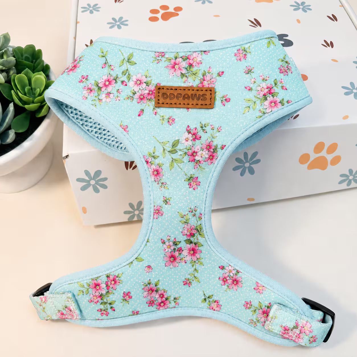 Designed Blue Blossom Floral Dog Vest Set