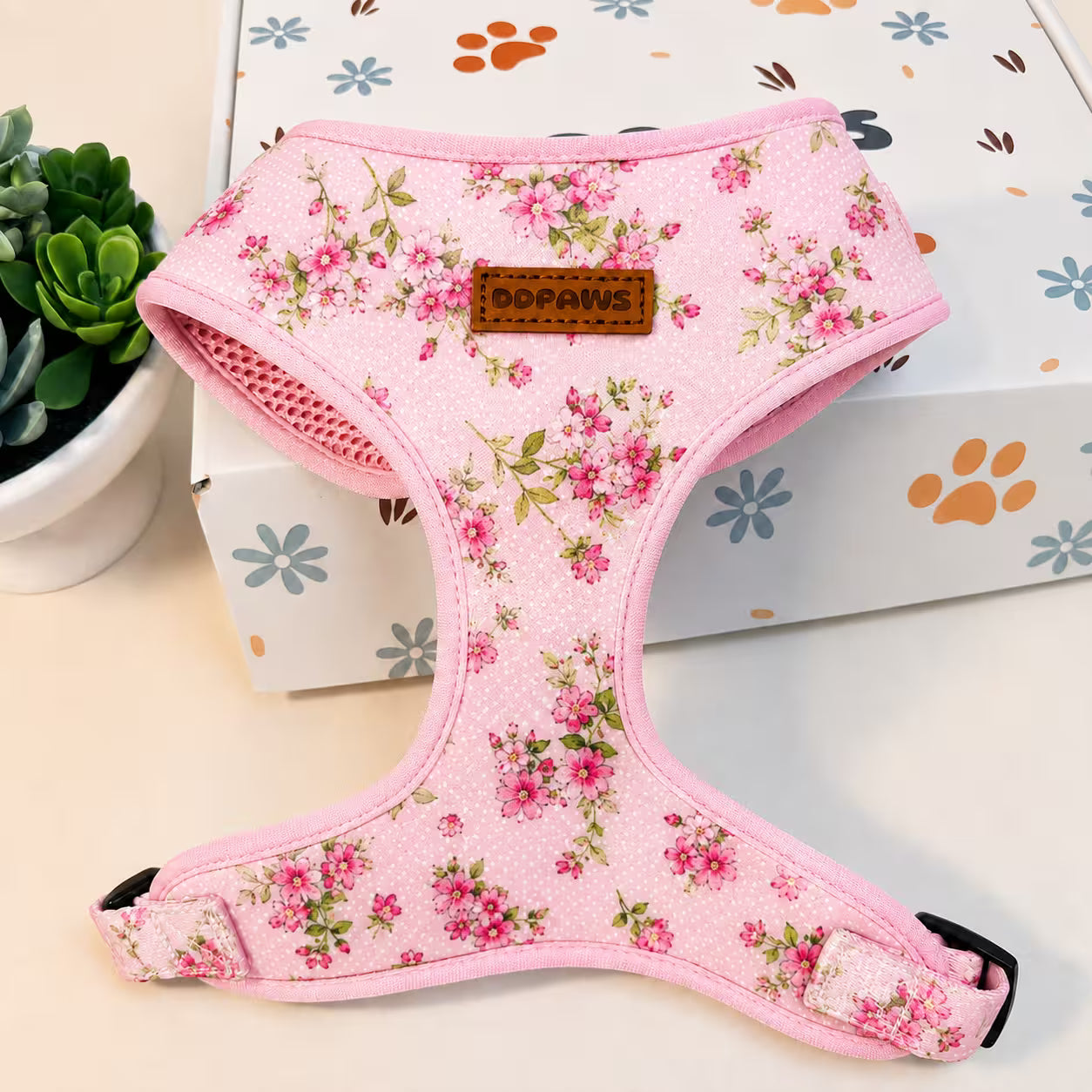 Designed Pink Blossom Floral Dog Vest Set