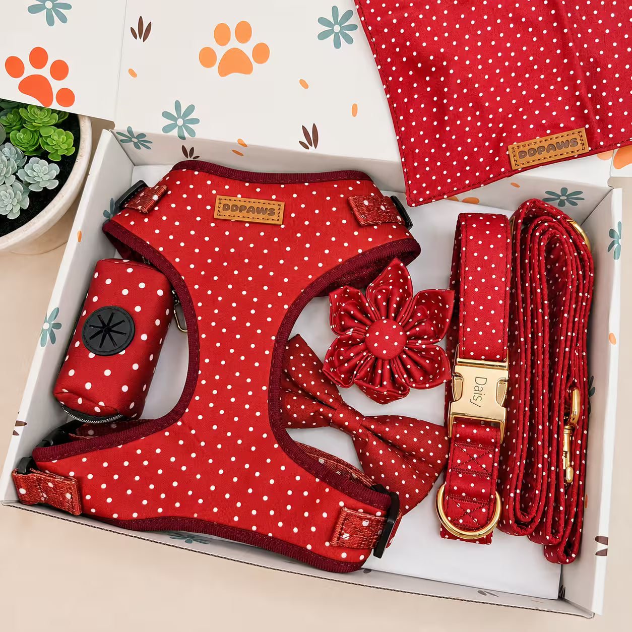 Designed Red Polka Dot Dog Vest Set