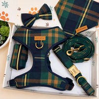 Designed Navy Plaid Dog Vest Set