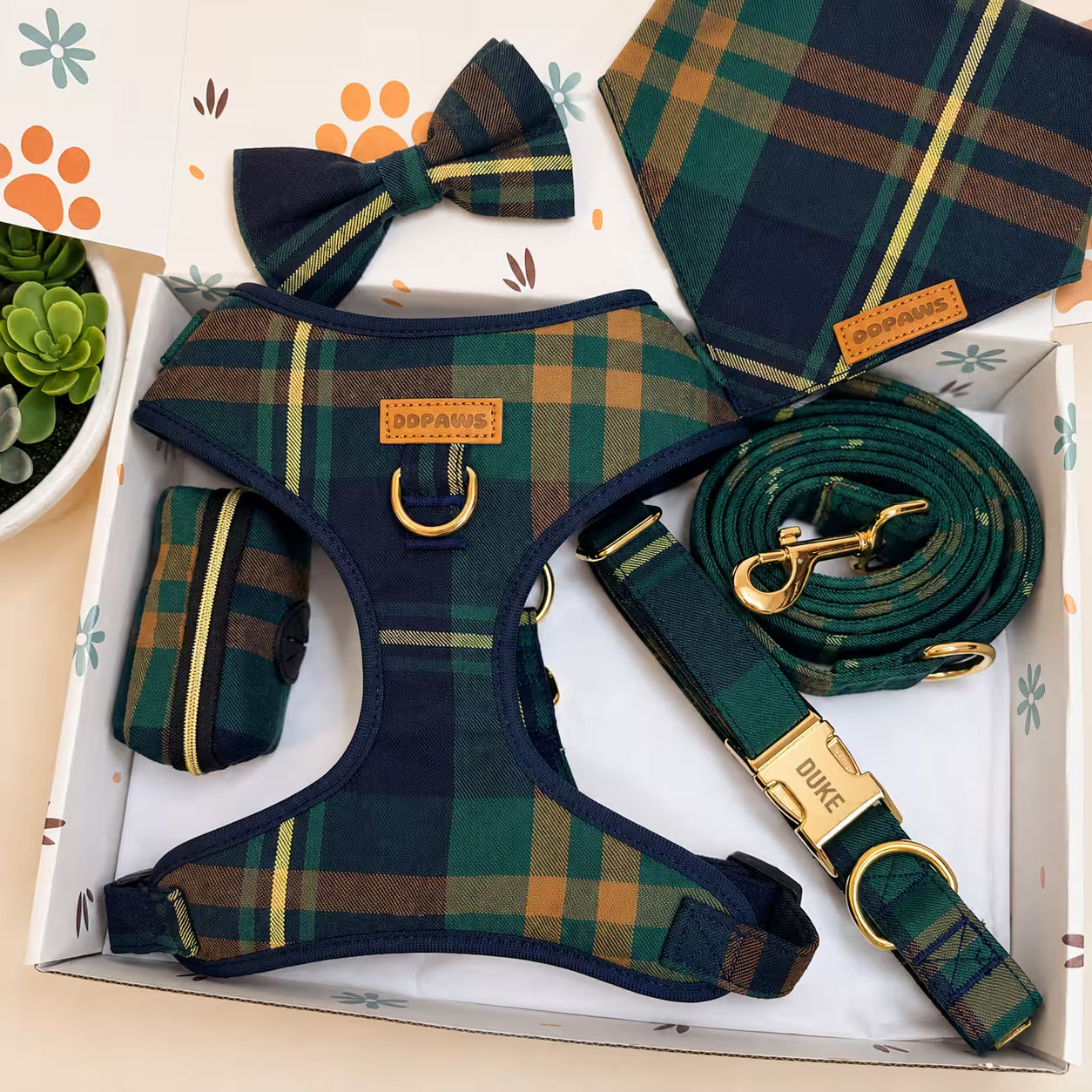 Designed Navy Plaid Dog Vest Set