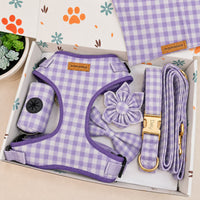 Designed Lavender Gingham Dog Vest Set