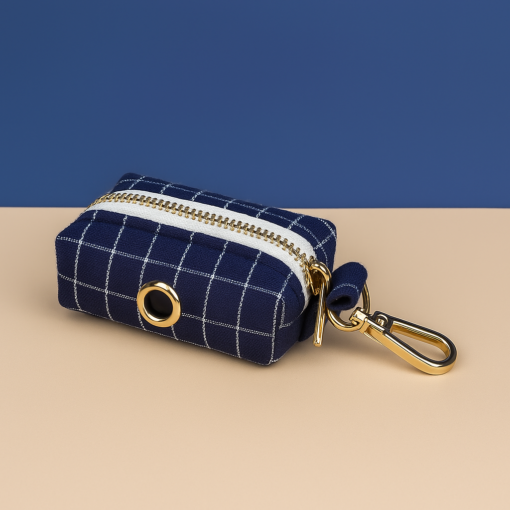 Plaid Dark Blue Personalized Dog Collar, Leash & Harness Set