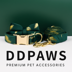 Green Feather Velvet Personalized Dog Collar, Leash & Harness Set