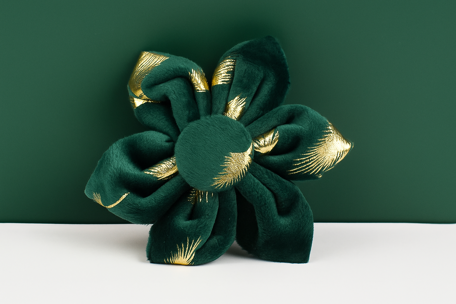 Green Feather Velvet Personalized Dog Collar, Leash & Harness Set