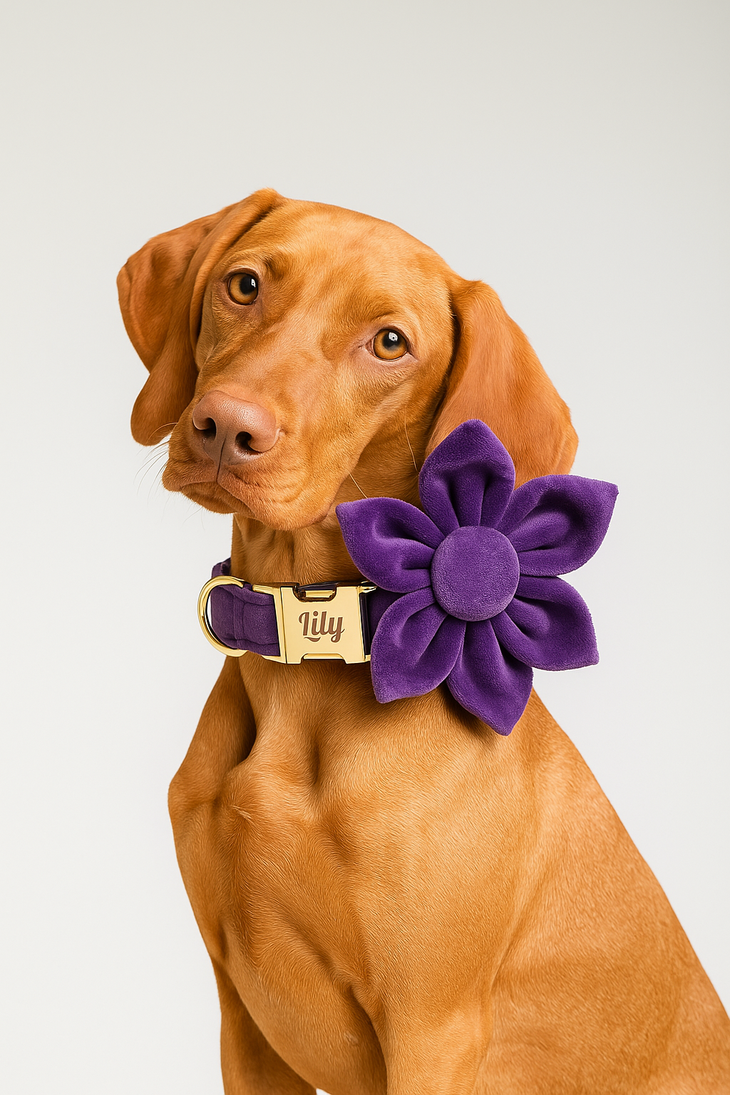 Purple Velvet Personalized Dog Collar, Leash & Harness Set