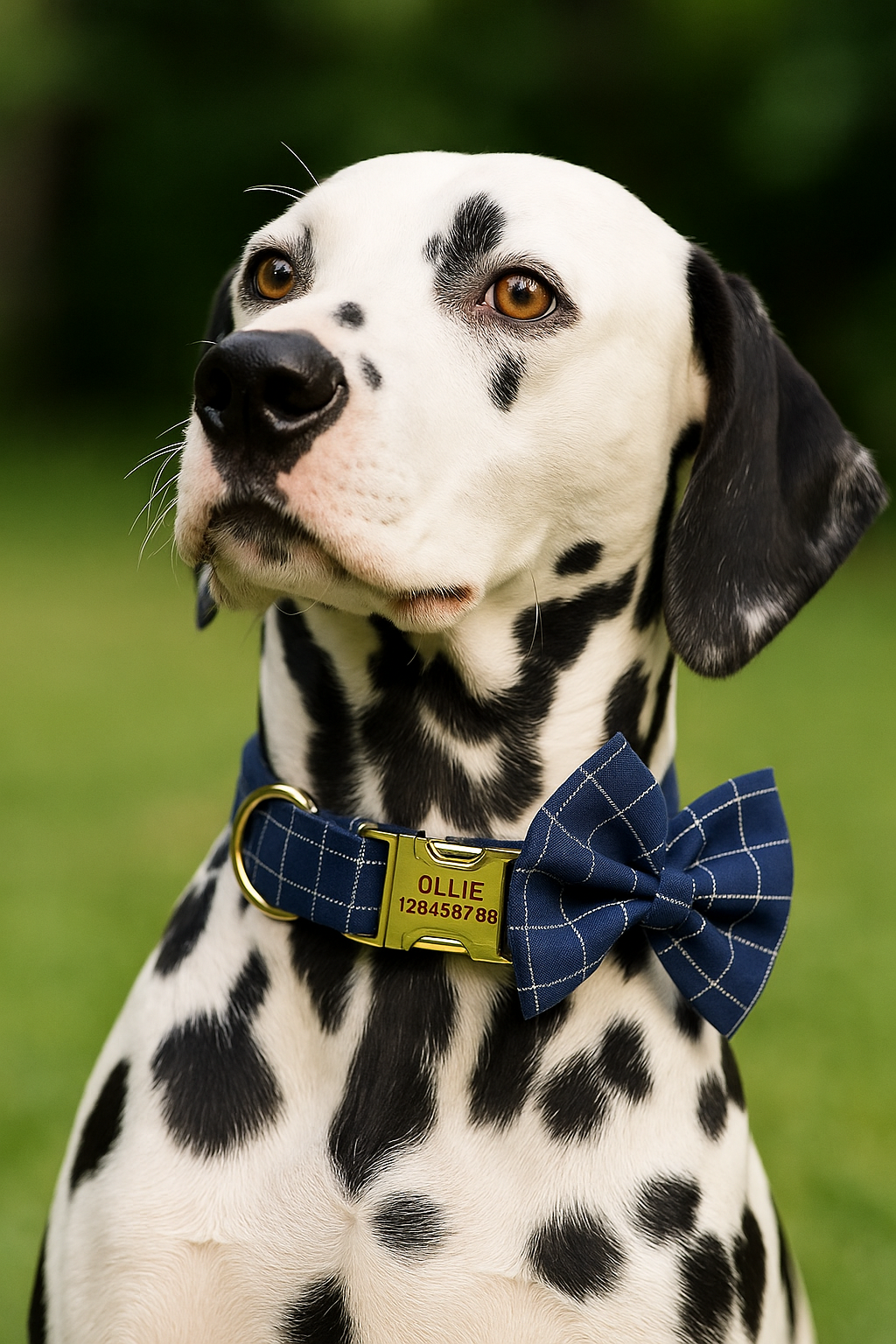 Grid Dark Blue Personalized Dog Collar, Leash & Harness Set