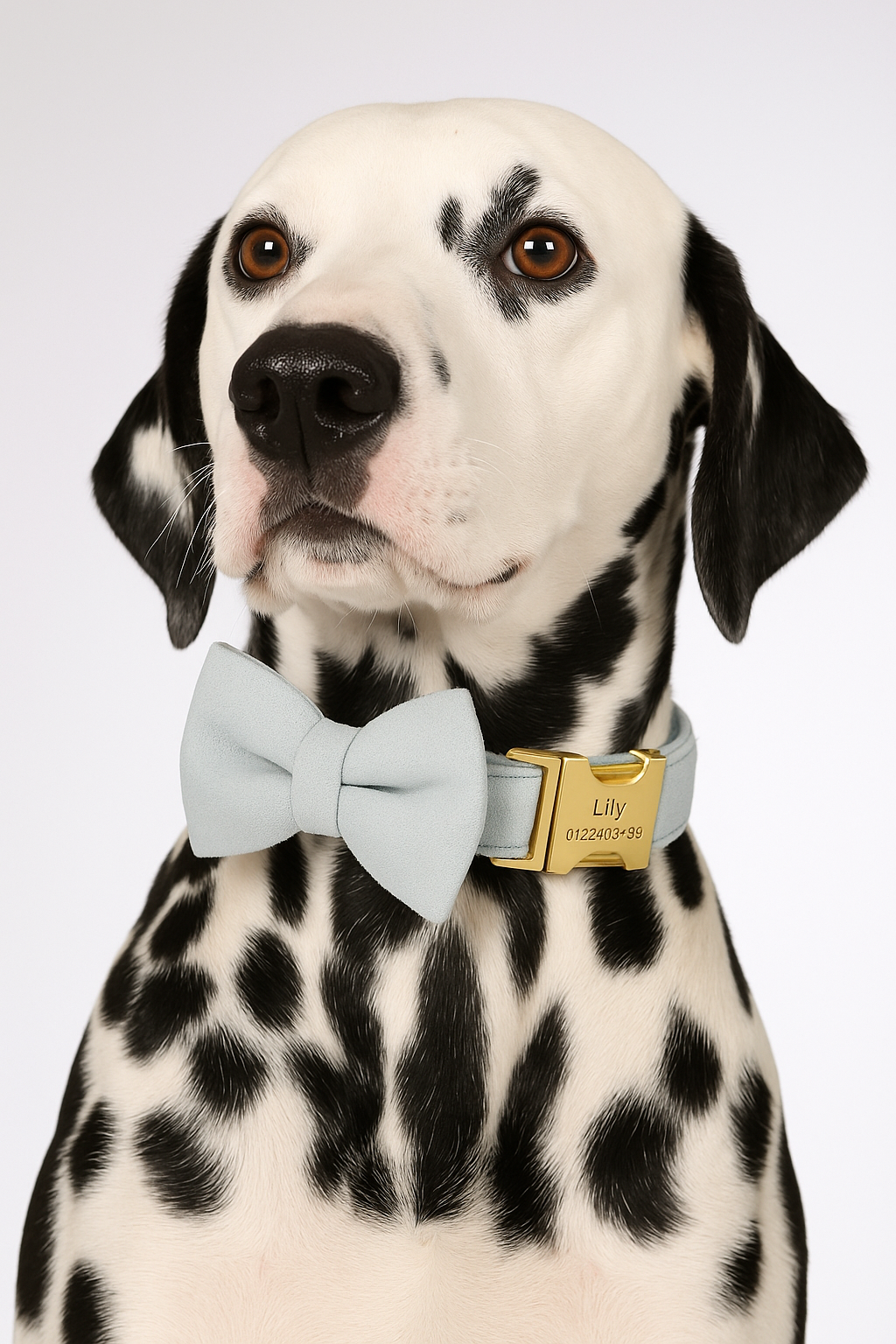 Light Blue Velve Personalized Dog Collar, Leash & Harness Set