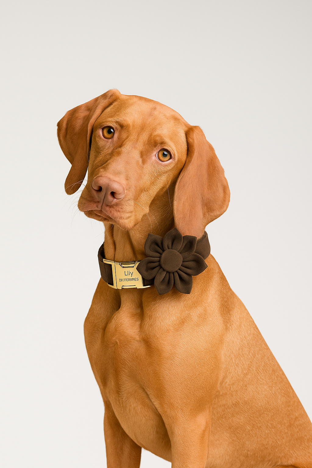 Dark Brown Velvet Personalized Dog Collar, Leash & Harness Set