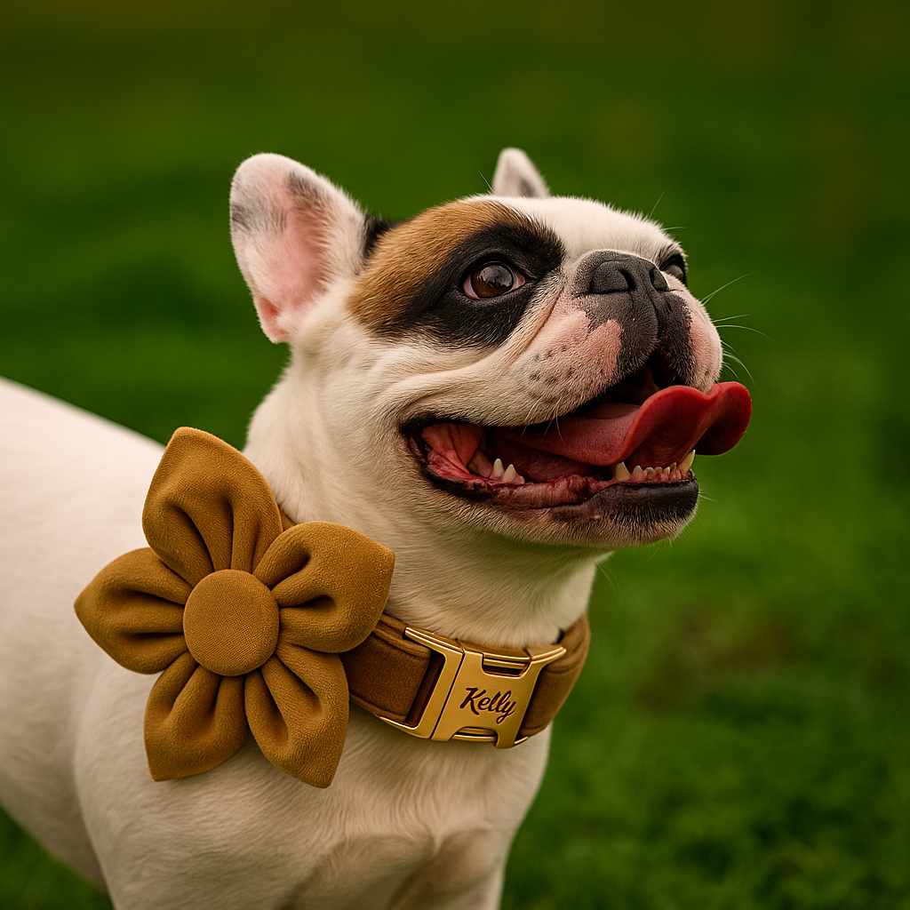 Light Coffee Color Velvet Personalized Dog Collar, Leash & Harness Set