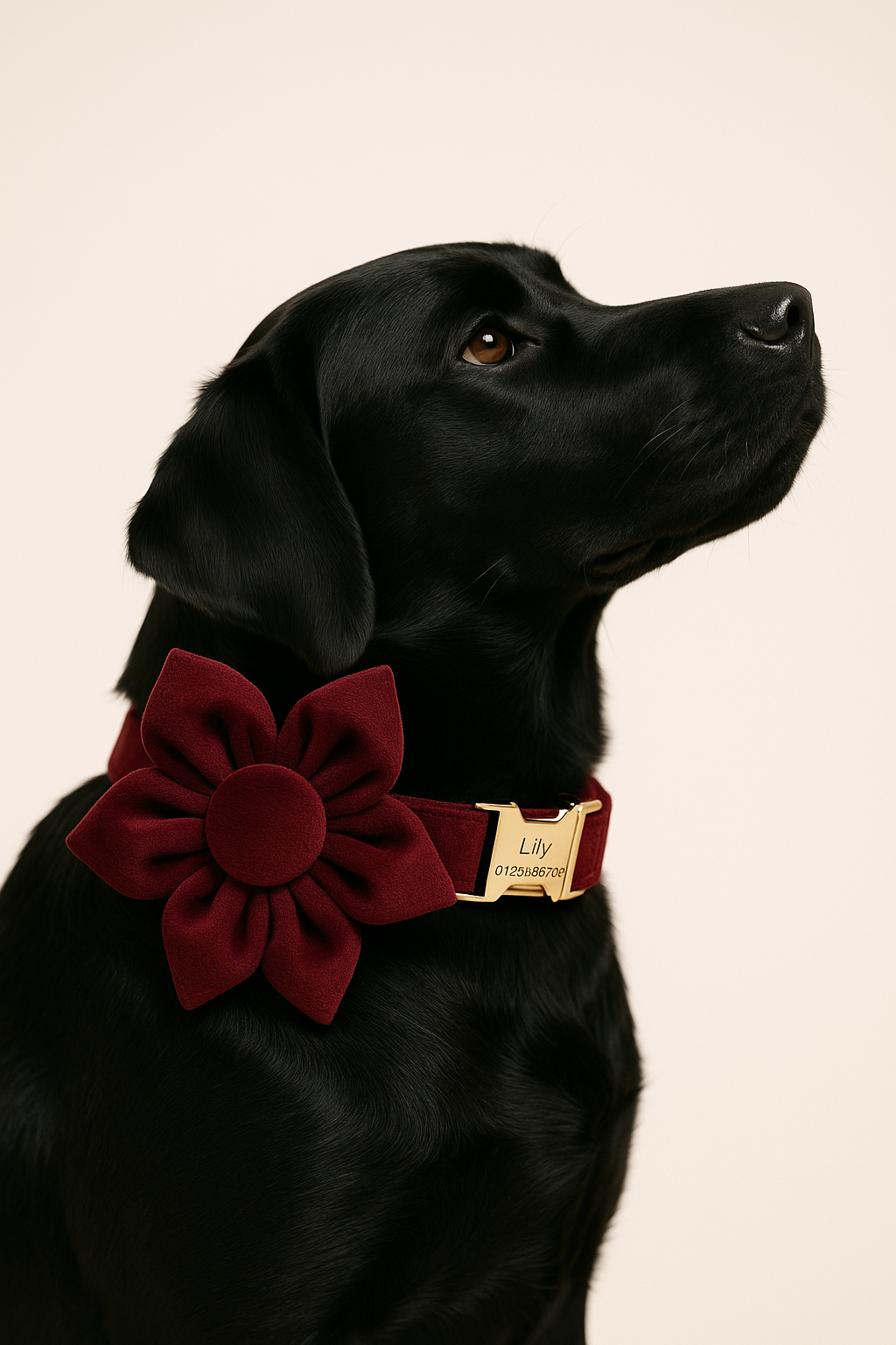 Red Wine Velvet Personalized Dog Collar, Leash & Harness Set