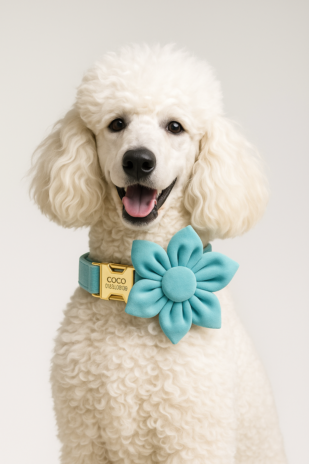 Turquoise Stone Velvet Personalized Dog Collar, Leash & Harness Set