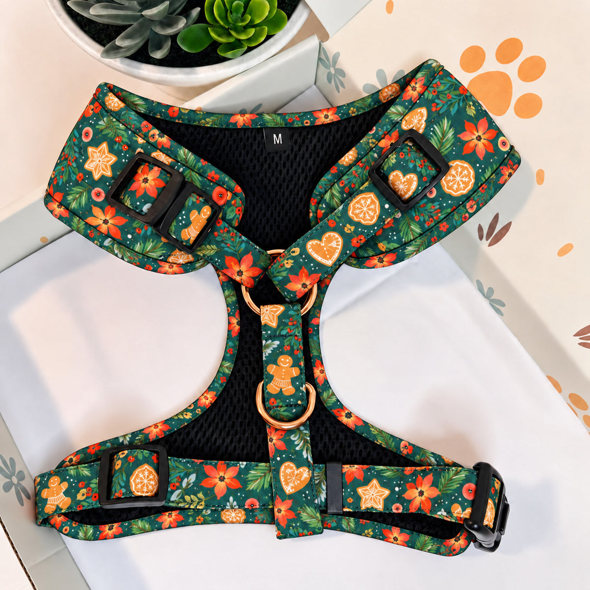 Designed Christmas Gingerbread Dog Harness Set
