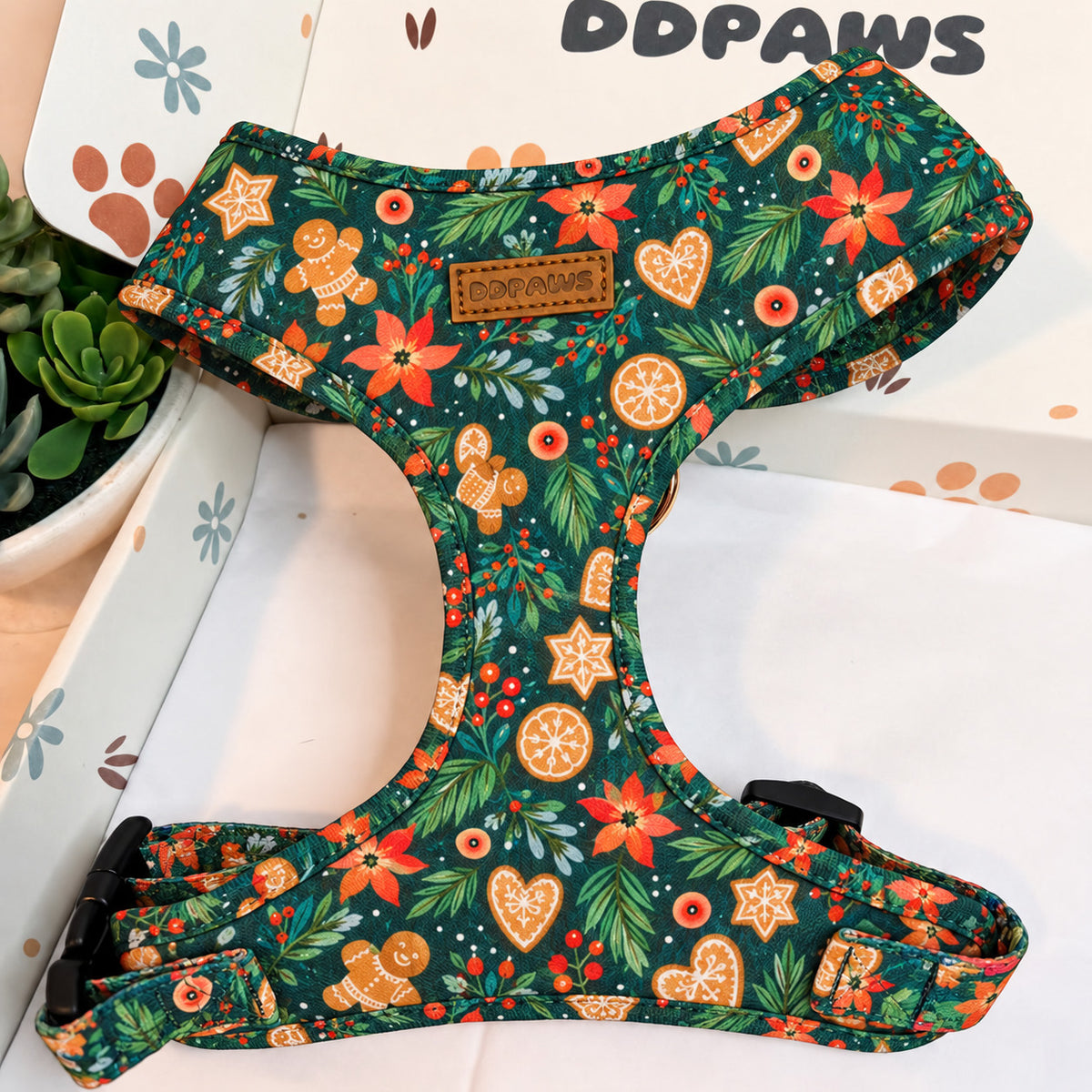 Designed Christmas Gingerbread Dog Harness Set