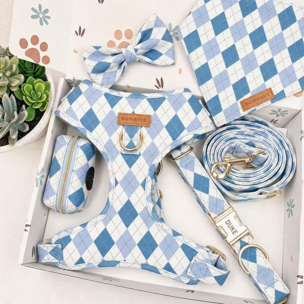 Entworfenes florales Hundegeschirr-Set [Maßanfertigung]