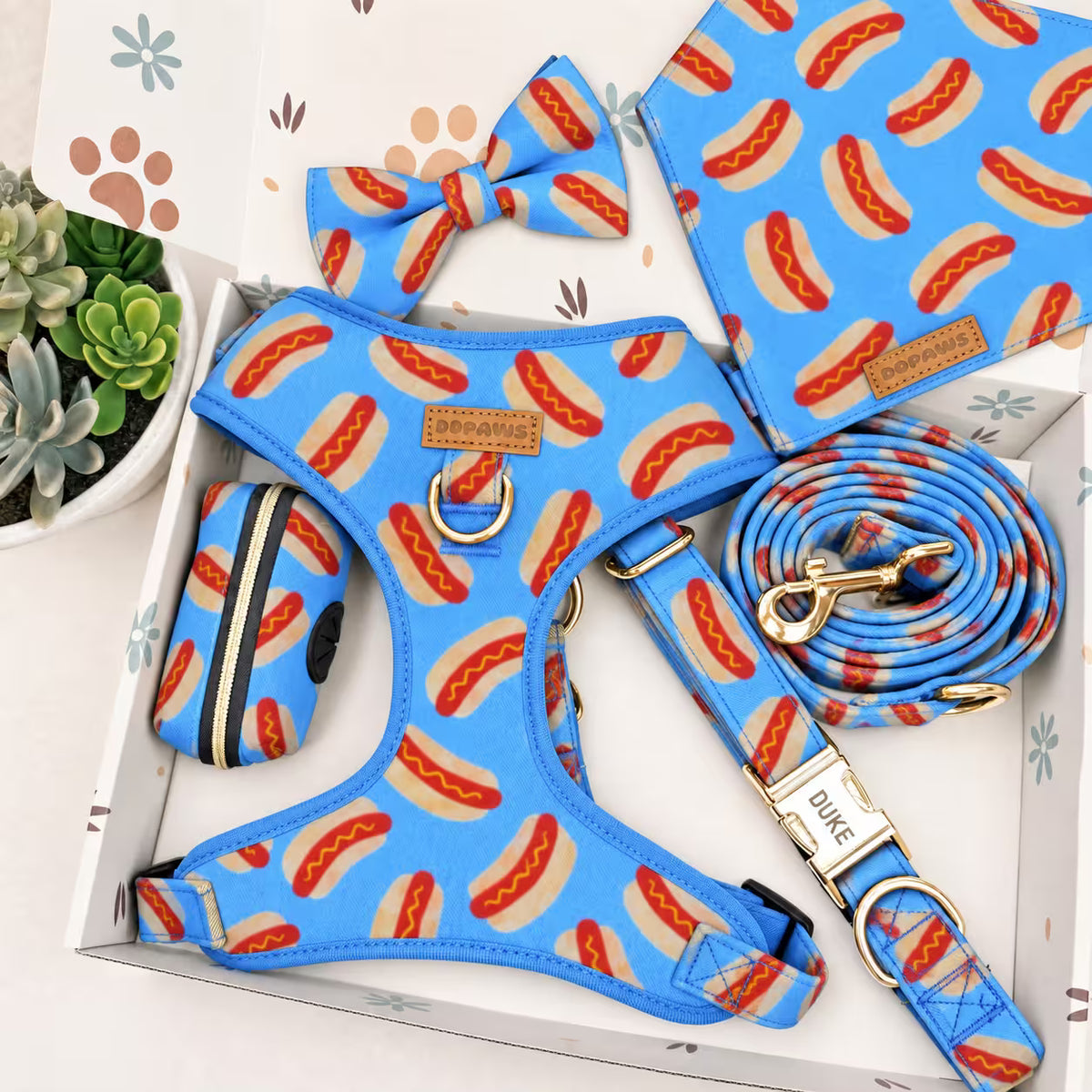 Designed Blue Hot Dog Vest Set