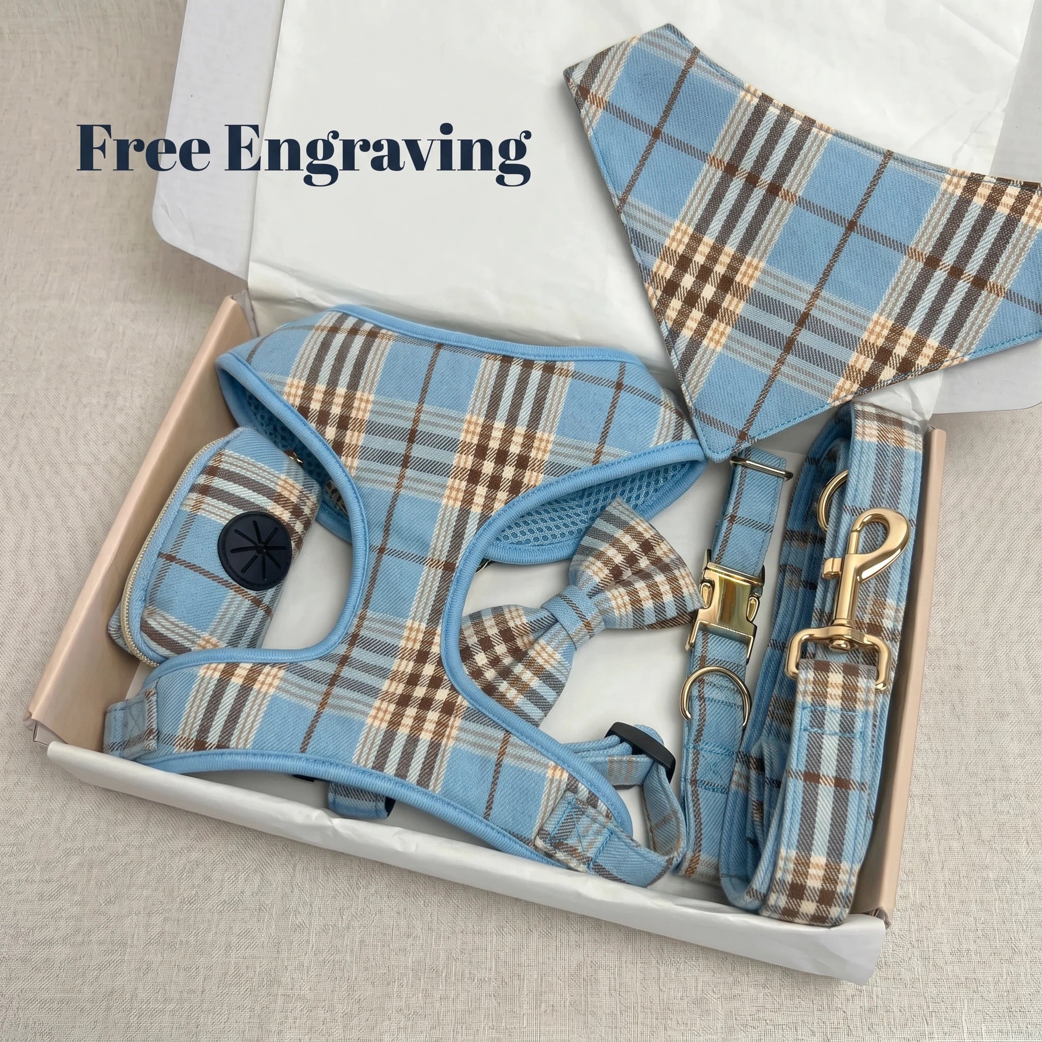 Designed Blue Brown Plaid Dog Vest Set