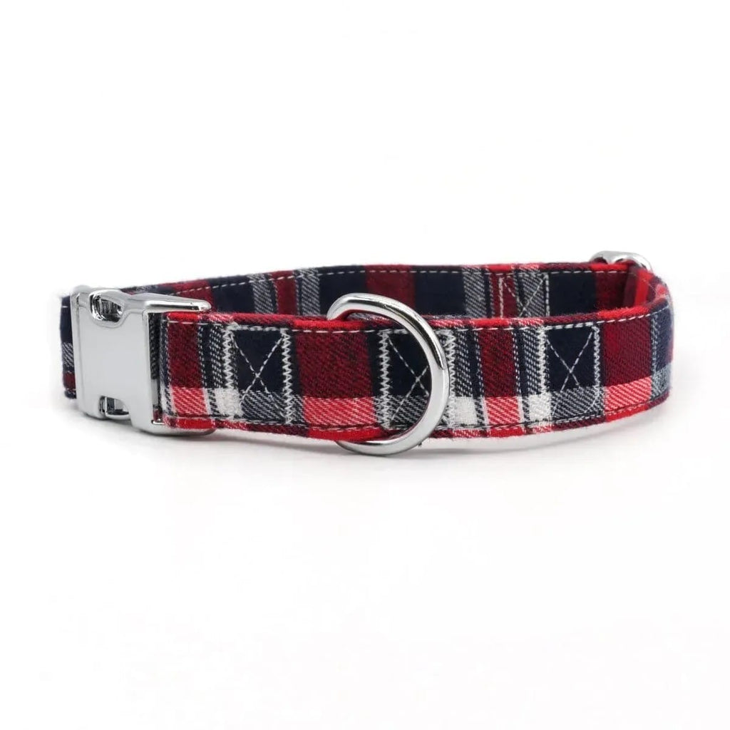 D&D Paws Collar Designed Crimson Navy Plaid Dog Vest Set