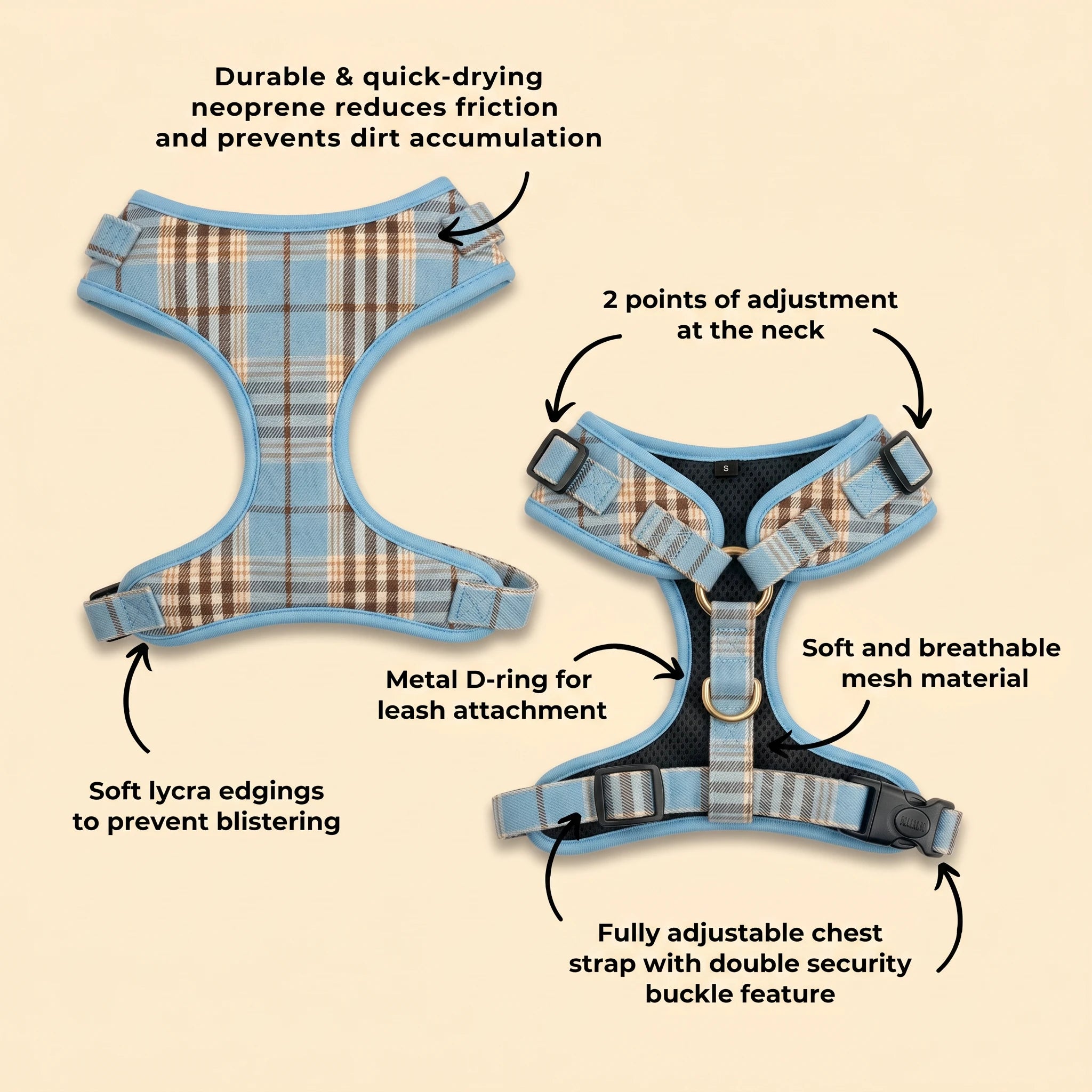 Designed Blue Brown Plaid Dog Vest Set