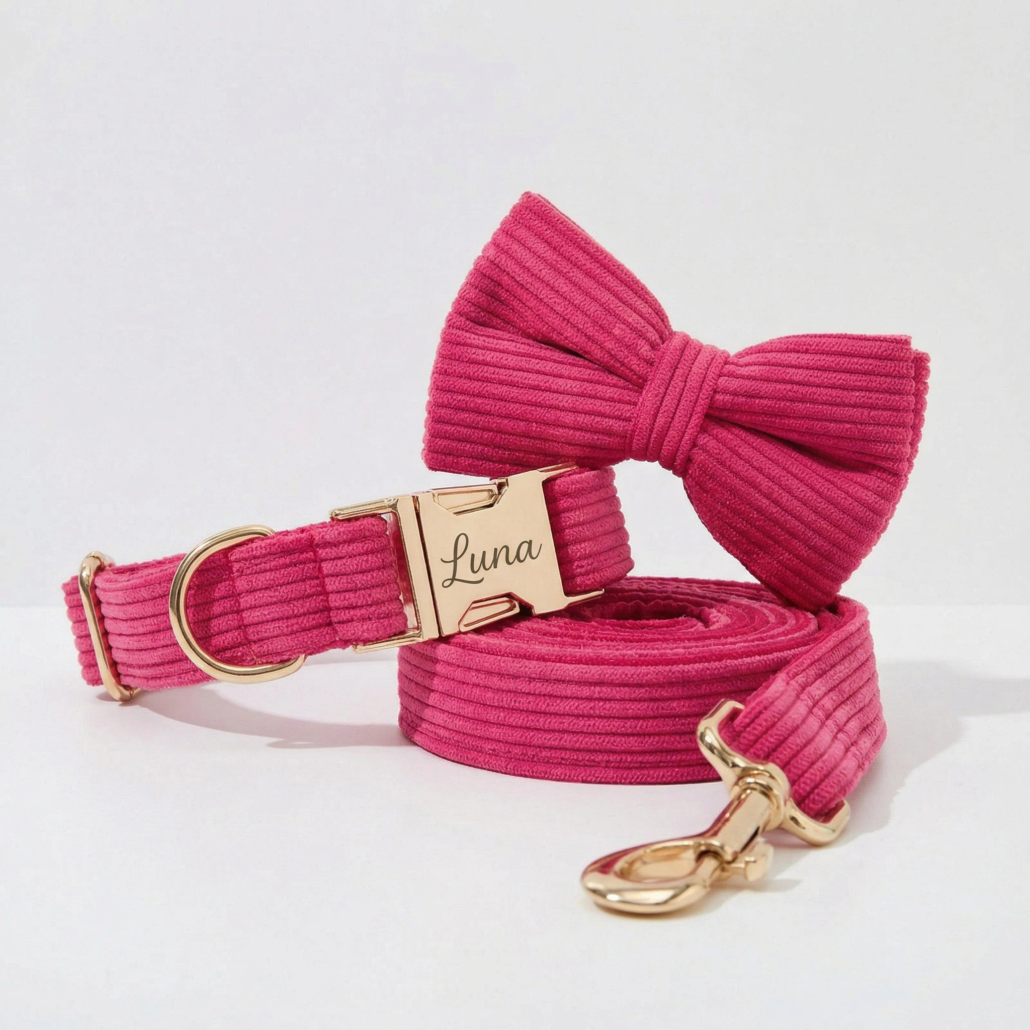 Red Corduroy Collar Leash Set