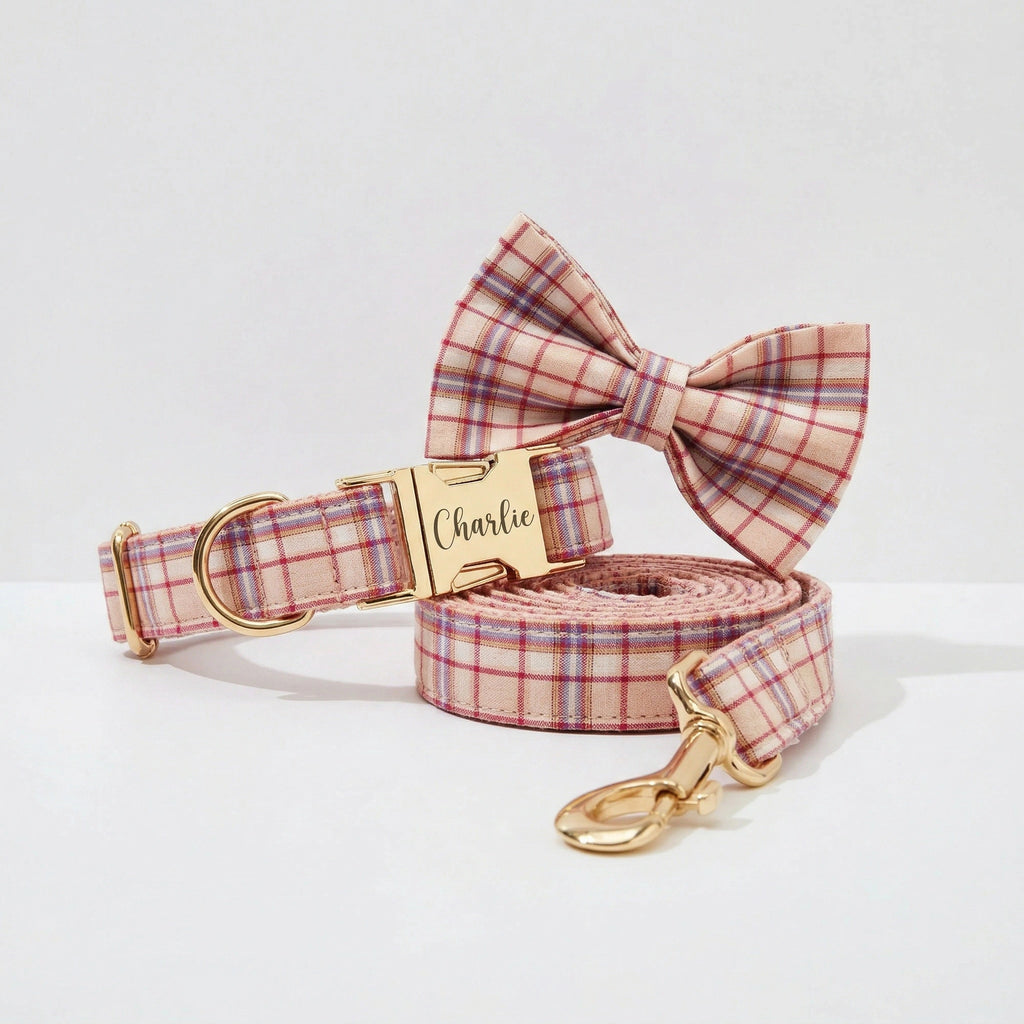 Barony Rose Plaid Collar Leash Set