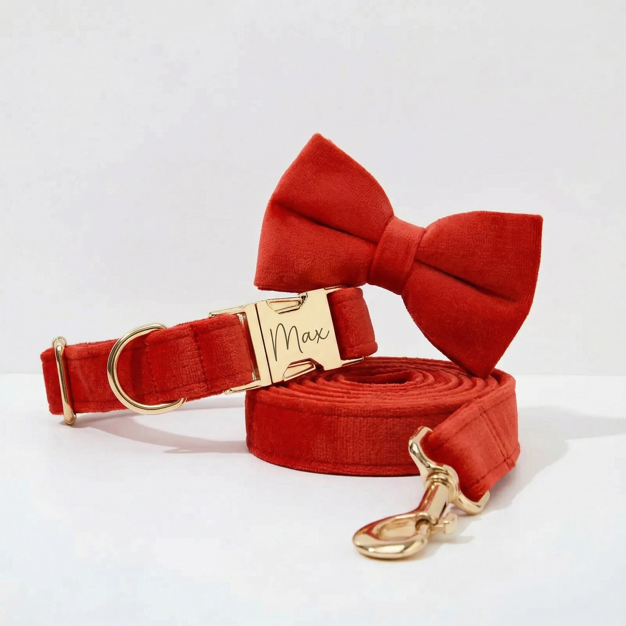 Red Velvet Collar Leash Set