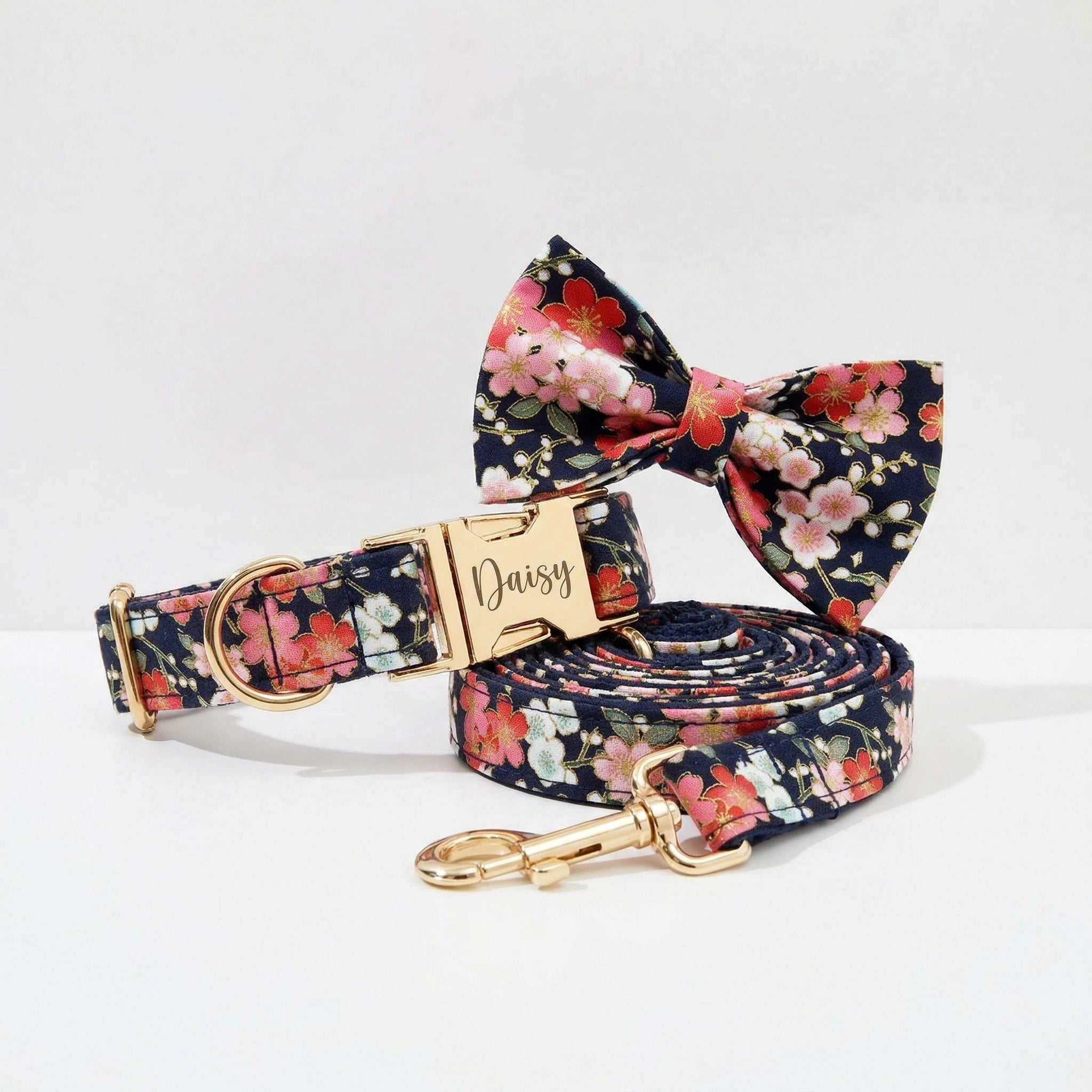 Black Bloom Soft Floral Collar Leash Set