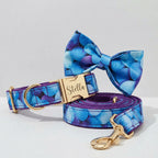 Purple Cotton Printed Collar Leash Set