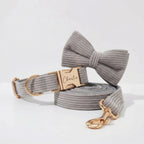 Light Grey Corduroy Collar Leash Set
