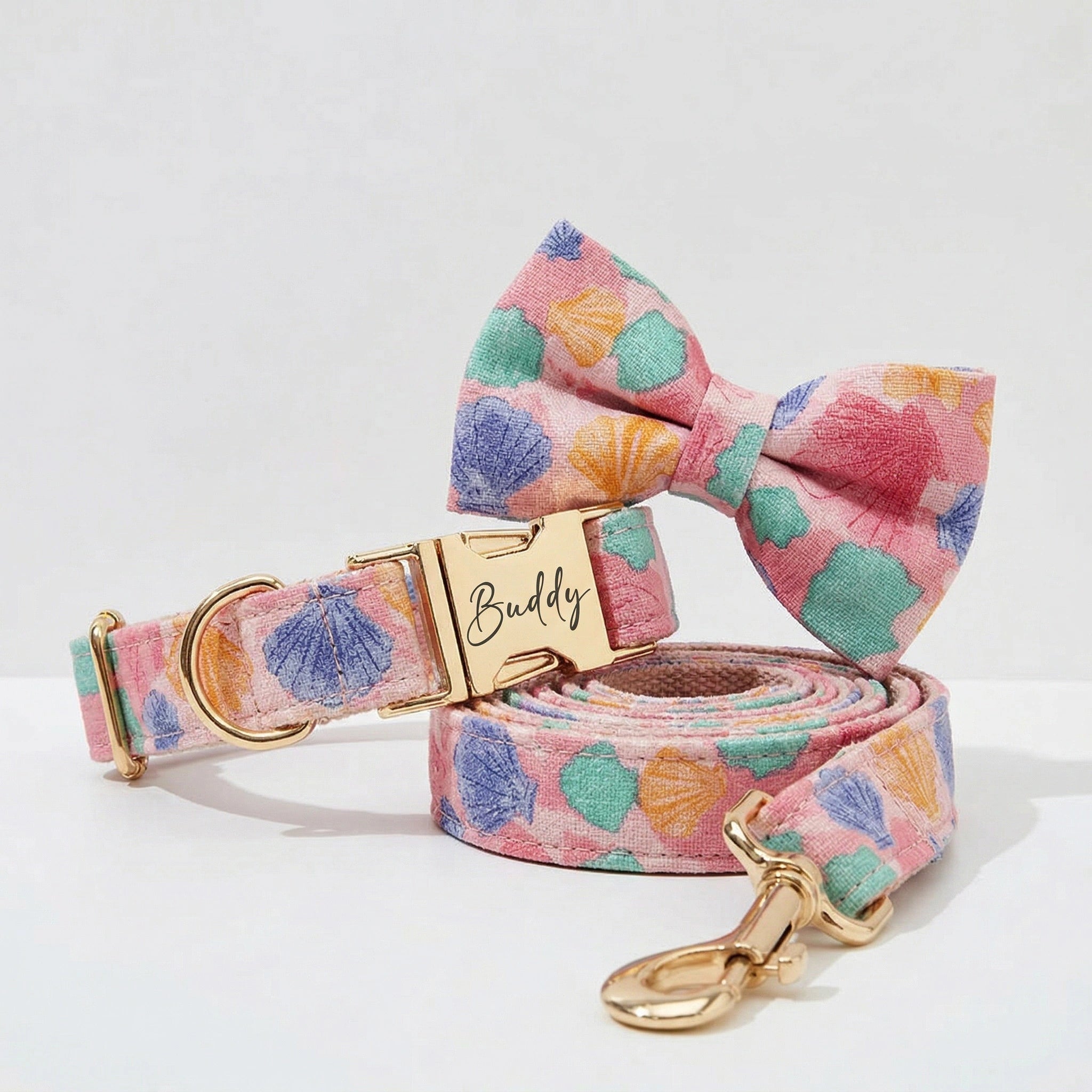 Pink Print Gold Collar Leash Set